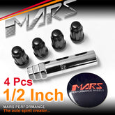 Black Mars Performance wheels 1/2 inch ultra slim 7 spline Security Lock Nuts Set 4 pcs with Key